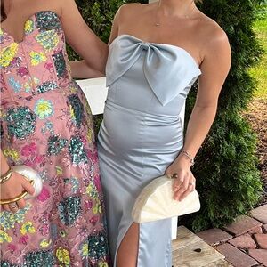 Revelry Strapless Light Blue Dress with Bow